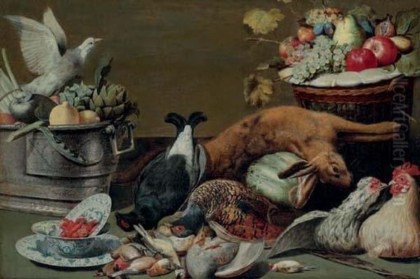 Artichokes, Lemons And Pigeons In A Silver Tureen, Crayfish In A Oil Painting by Frans Snyders