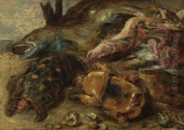 Grosses Fischstilleben. Oil Painting by Frans Snyders