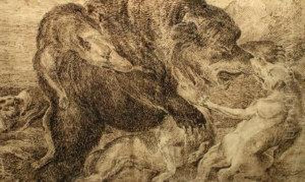 Flemish -- Bear Being Mauled By Hounds by Frans Snyders