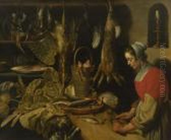 Kuchenstillleben Mit
 Magd. Oil Painting by Frans Snyders