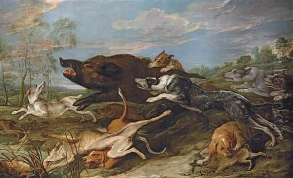 A Wild Boar Attacked By Hounds Oil Painting by Frans Snyders