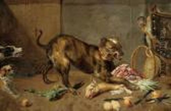 Una Cucina Con Cani E Una Scimmia Oil Painting by Frans Snyders