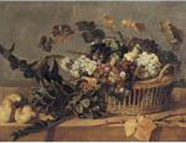 Still Life Of Grapes In A Basket With Artichokes And Pears All Resting On A Table Oil Painting by Frans Snyders