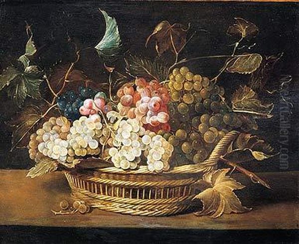 Racimos De Uvas En Una Cesta Sobre Una Repisa Oil Painting by Frans Snyders