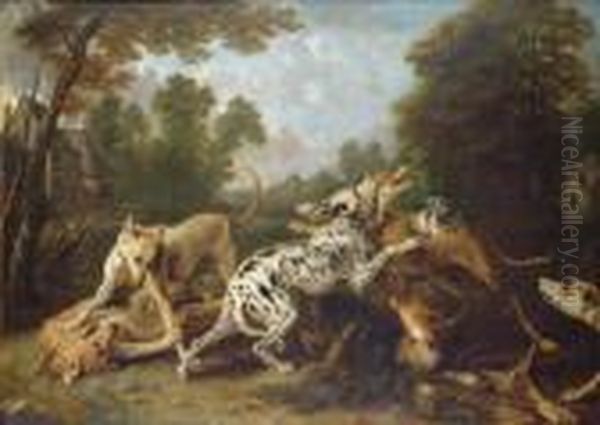 Dogs Fighting In A Wooded Clearing Oil Painting by Frans Snyders