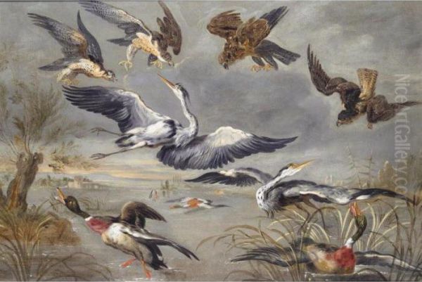 Still Life Of Duck, Herons, And Birds Of Prey Oil Painting by Frans Snyders