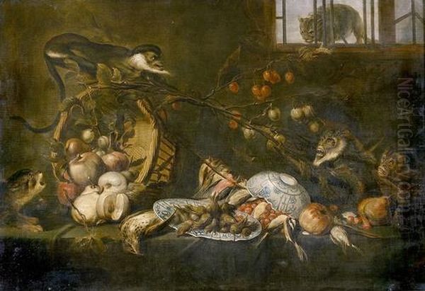 Stillleben Mit Streitenden Affen. Oil Painting by Frans Snyders