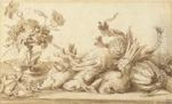 A Still Life With Birds, Rabbits And Vegetables, With A Plate And Atazza With Grapes Oil Painting by Frans Snyders