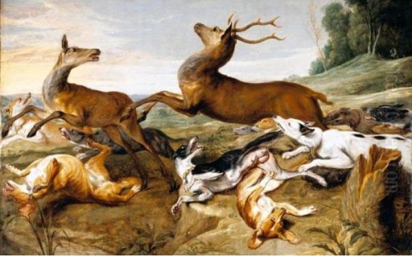 Deer Being Chased By Hounds Oil Painting by Frans Snyders