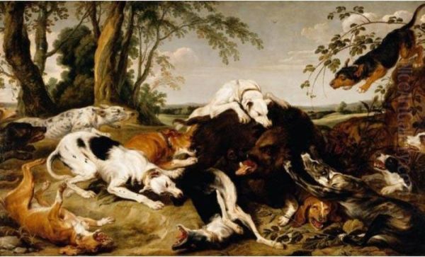 Hounds Bringing Down A Boar Oil Painting by Frans Snyders