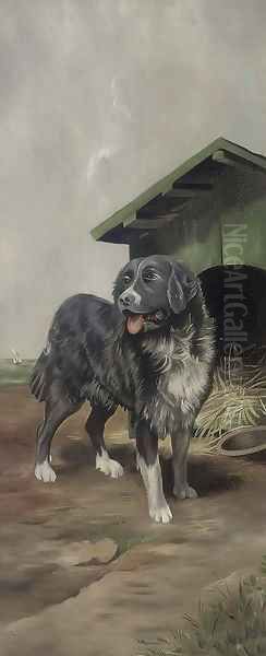 A proud retriever in front of his home Oil Painting by English School