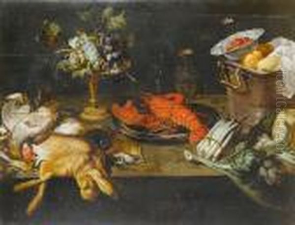 Bowl Of Strawberries And Lemons 
In A Copper Container, Asparagus, Artichokes And A Melon On A Wooden 
Table Oil Painting by Frans Snyders