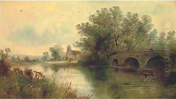 A quiet day on the river Oil Painting by English School