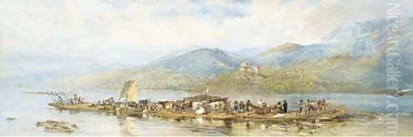 A raft on the Danube Oil Painting by English School