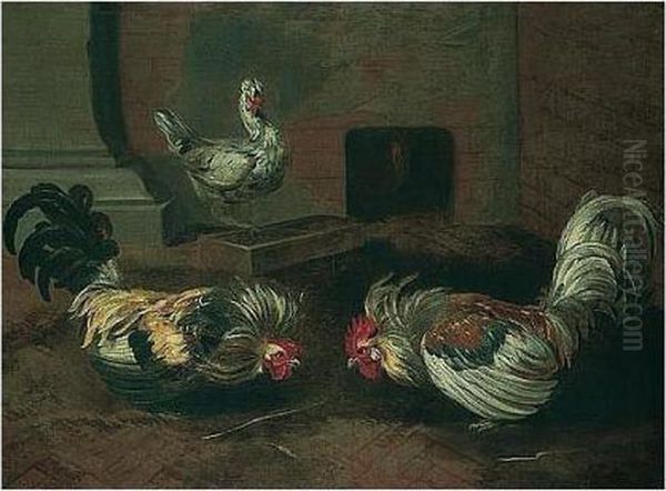 A Poultry-yard Scene With Cockerels Fighting Oil Painting by Frans Snyders