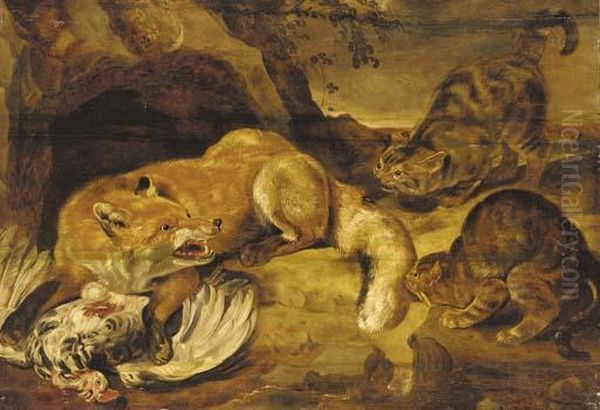 A Fox Defending Its Kill From Wild Cats Oil Painting by Frans Snyders