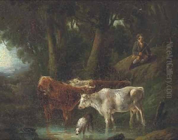 A rest at the watering hole Oil Painting by English School