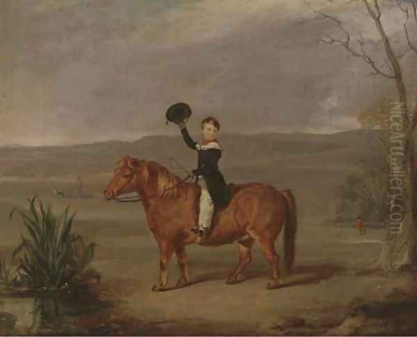 A young boy on a pony, a huntsman beyond Oil Painting by English School