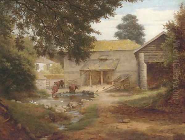 Cattle in a farmyard Oil Painting by English School