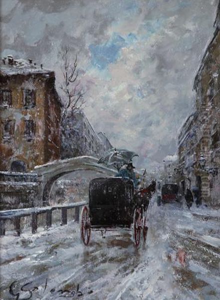 Milano Sotto La Neve Oil Painting by Giuseppe Solenghi