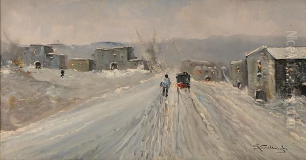 Paesaggio Sotto La Neve Oil Painting by Giuseppe Solenghi