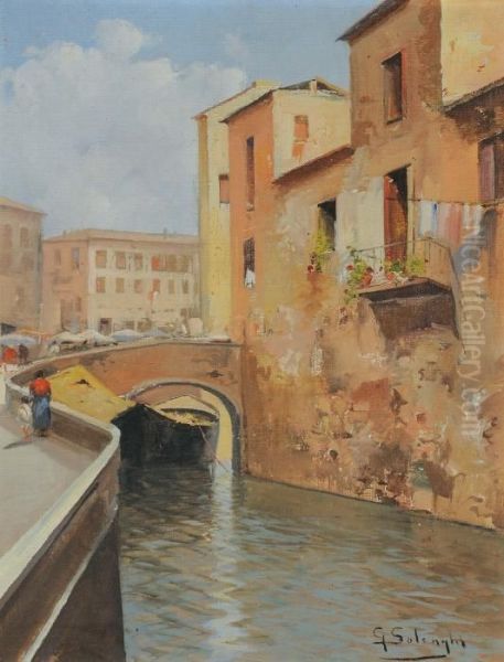 Navigli A Milano Oil Painting by Giuseppe Solenghi