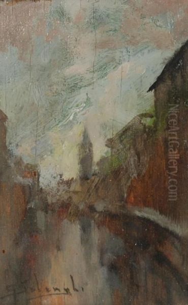 Naviglio A Milano Oil Painting by Giuseppe Solenghi