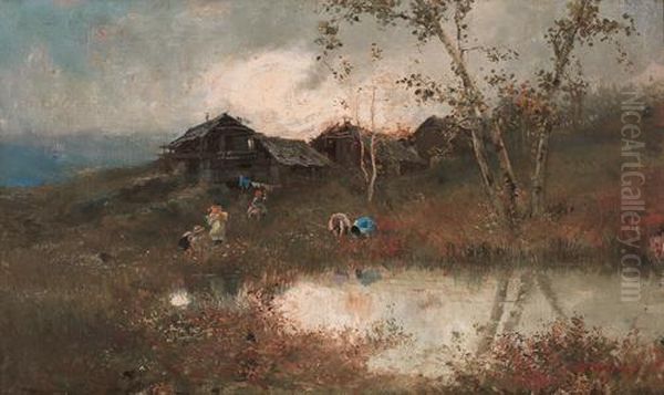 Giochi Di Bimbi Nel Paesaggio Oil Painting by Giuseppe Solenghi