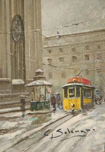 Il Tram Oil Painting by Giuseppe Solenghi