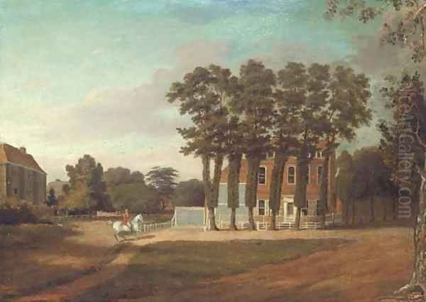 Figure on horseback outside a country house Oil Painting by English School