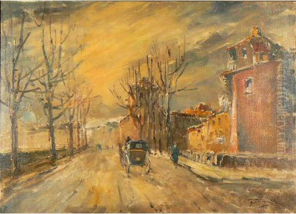 Viale Con Carrozza Oil Painting by Giuseppe Solenghi