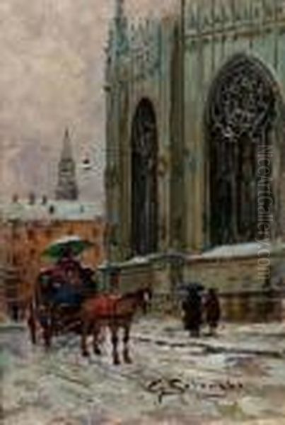 Milano. Neve Nei Pressi Del Duomo Oil Painting by Giuseppe Solenghi