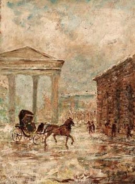 Porta Ticinese Sotto La Neve Oil Painting by Giuseppe Solenghi