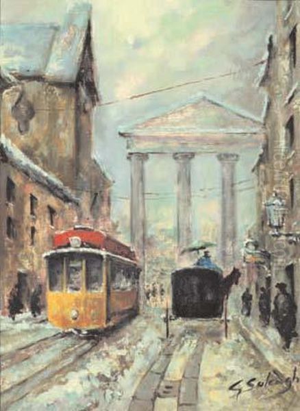 Milano Le Colonne Di S.lorenzo Oil Painting by Giuseppe Solenghi