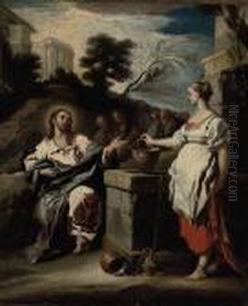 Christ And The Woman Of Samaria Oil Painting by Francesco Solimena