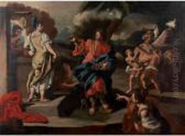 Rebecca And Eliezer At Thewell Oil Painting by Francesco Solimena