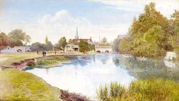 Figures on the banks of the river Cam Oil Painting by English School