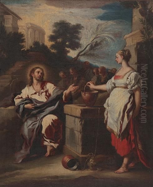 Christ And The Woman Of Samaria Oil Painting by Francesco Solimena