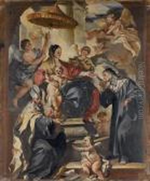 Madonna In Trono E Santi Oil Painting by Francesco Solimena