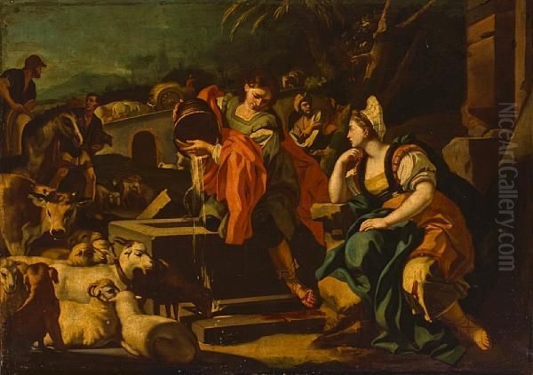 Jacob And Rachel At The Well Of Laban Oil Painting by Francesco Solimena