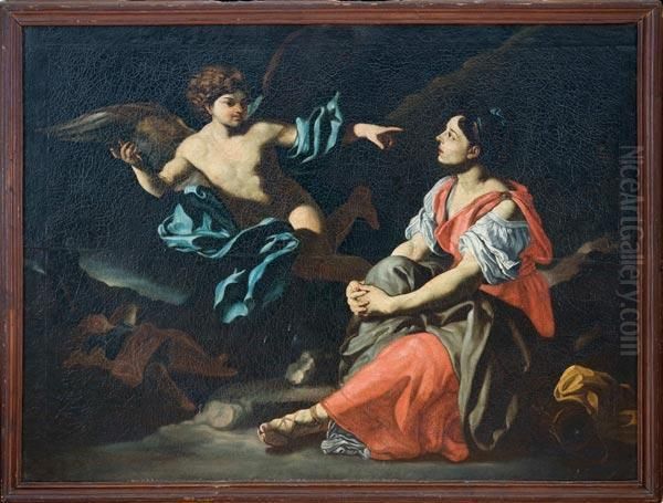 L'angelo Appare Ad Agar Ed Ismaele Oil Painting by Francesco Solimena