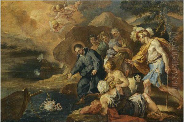 The Miracle Of Saint Francis Xavier And The Crab Oil Painting by Francesco Solimena