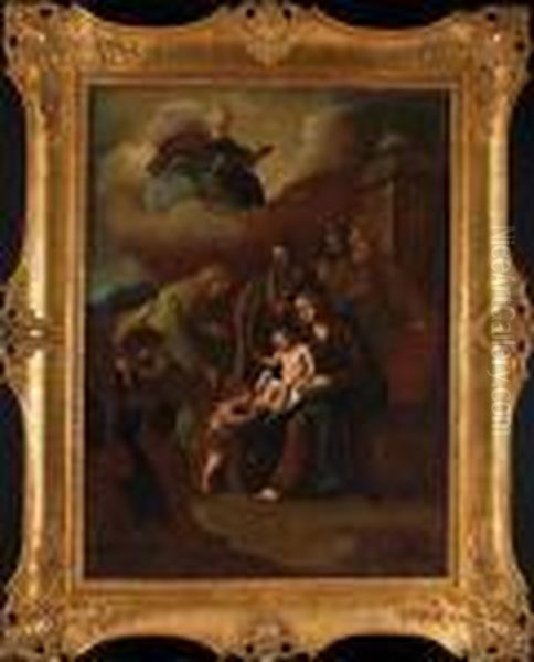 La Sacra Famiglia Sovrastata Dal Padreterno Oil Painting by Francesco Solimena