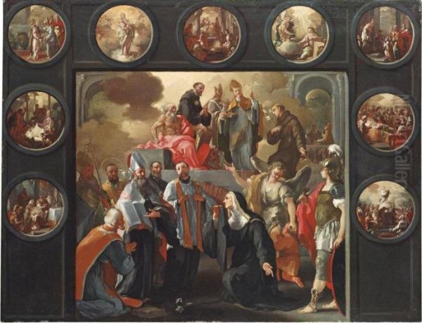 Sacra Conversazione Between The Patron Saints Of Naples Oil Painting by Francesco Solimena