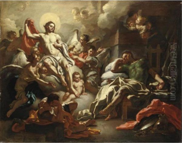 Cristo Appare In Sogno A San Martino Oil Painting by Francesco Solimena