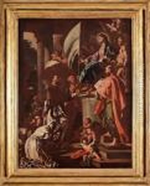 S. Bonaventura Riceve Dalla Madonna Il Gonfalone Del Santo Sepolcro Oil Painting by Francesco Solimena