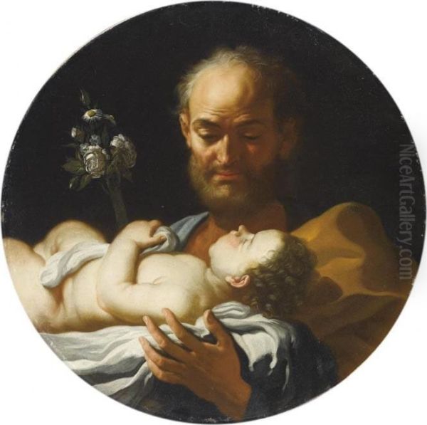 San Giuseppe E Gesu Bambino Oil Painting by Francesco Solimena