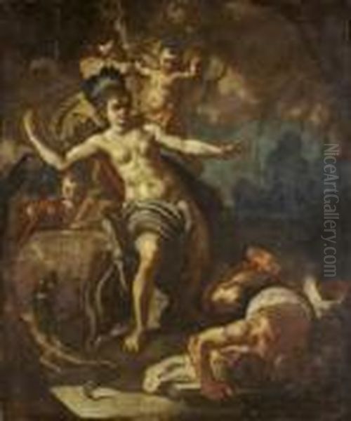 An Allegory Depicting A Female Warrior Slaying A Slave Oil Painting by Francesco Solimena