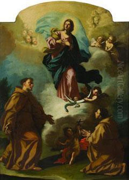 Immacolata In Gloria Tra Due Santi Francescani Oil Painting by Francesco Solimena