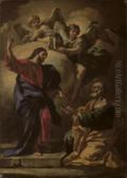 Christ Presenting The Keys To Saint Peter Oil Painting by Francesco Solimena